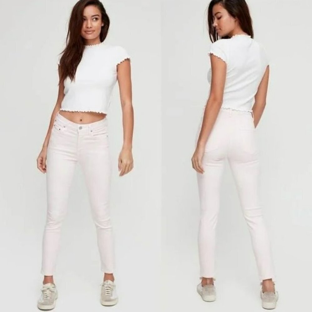 Citizens Of Humanity Rocket Crop High Rise Distressed Skinny Jeans Ivory Size 29